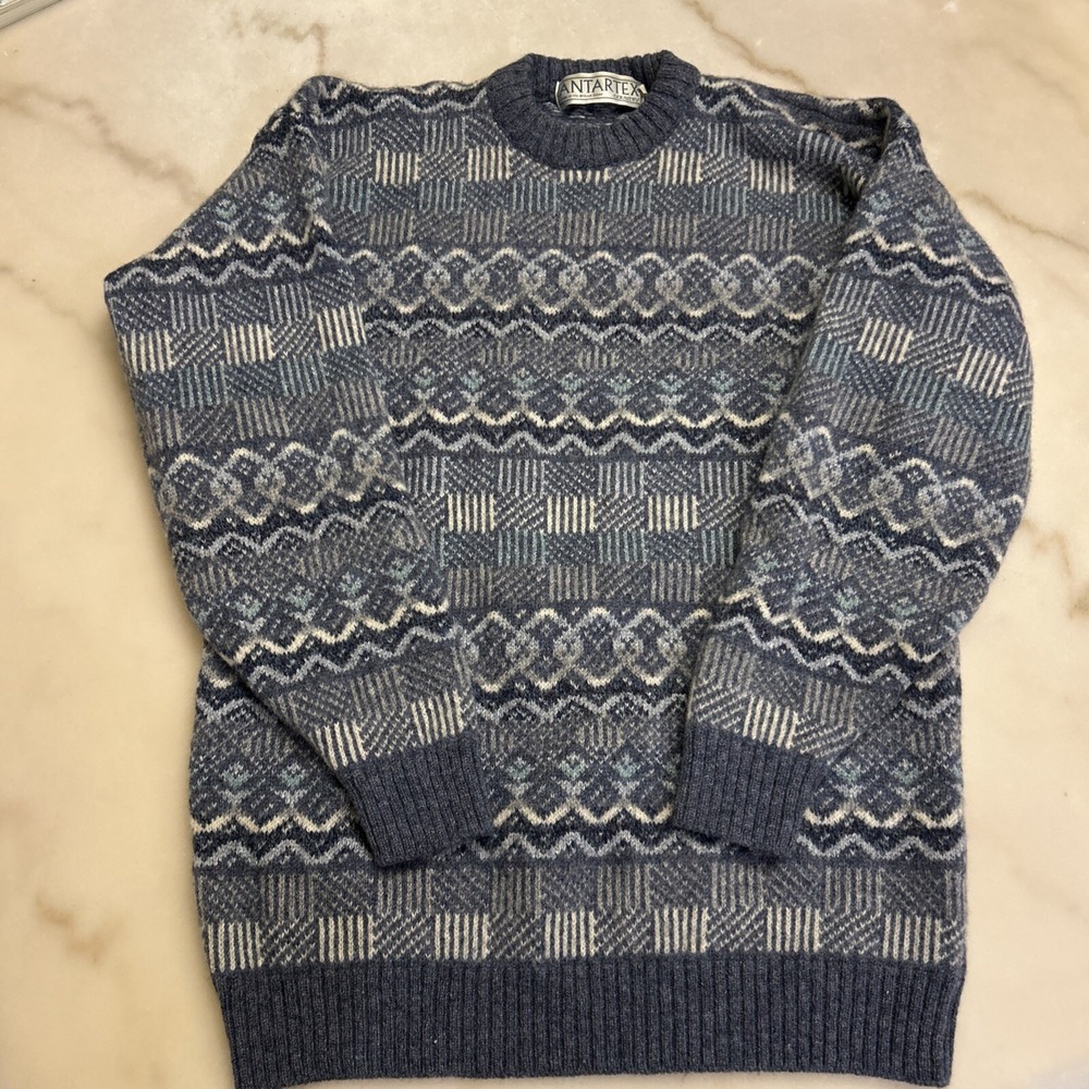 Women's Antartex Country Wool Shades Of Blue Sweater Jumper Size XL